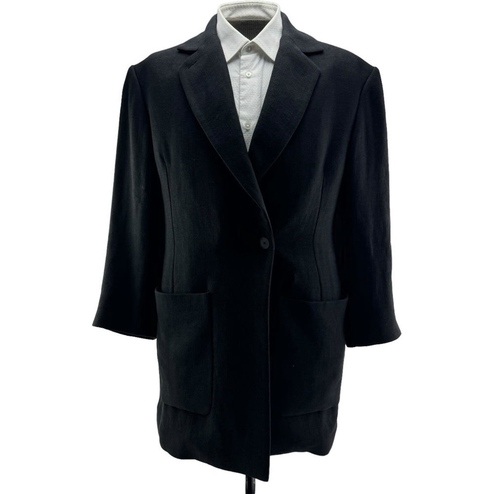 RAEY Black Linen Blazer - Single Button Double Breasted - Size 8 Elegant & Light